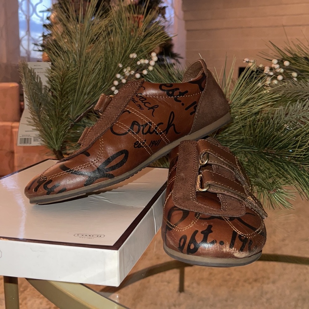 Brown Coach logo sneakers, in original box